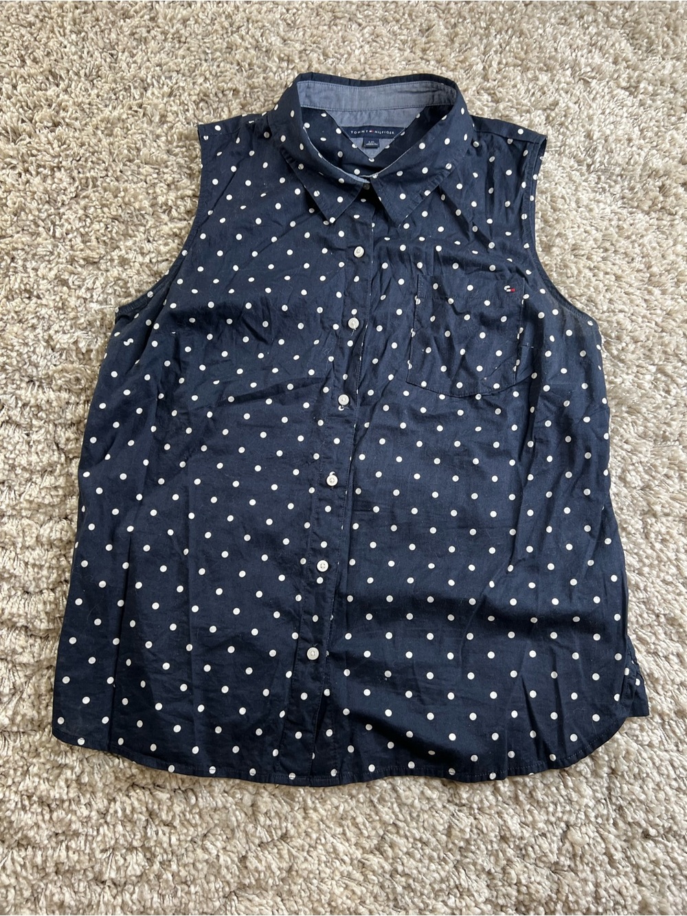 Tommy Hilfiger Navy Polka Dot Sleeveless Button-Front Blouse
